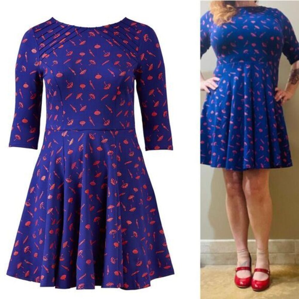 Unique Vintage GB Umbrella Print Navy Dress, plus‎ size 1X - Picture 2 of 16